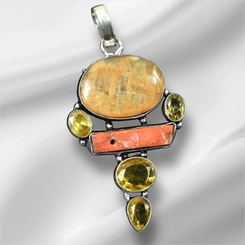 Artisan Handcrafted Jewelry YELLOW LACE AGATE And CITRINE Multi-Stone Pendant - Picture 5 of 15